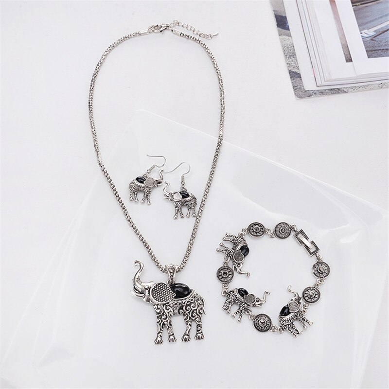 Shineland carino elefante gioielli ciondolo regolare bracciali catena collane dubai set per le donne collare elefante 4 pz/set