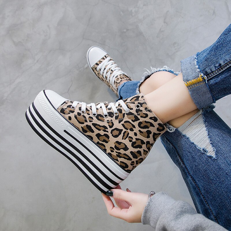 Style Sneakers Females Leopard platform wedges Walking sports Shoes Height Increasing Women Running Shoes ZZ-22