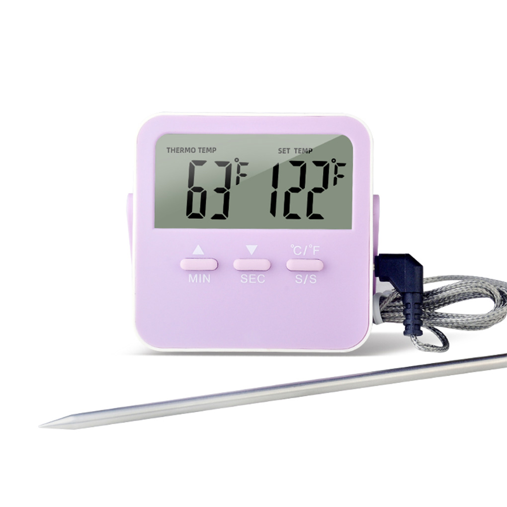BBQ Thermometer 0-250℃ Grill Temperature Meter Timing Function 304 Stainless Steel Battery Operated Meat Gauge Outdoor Green: Purple