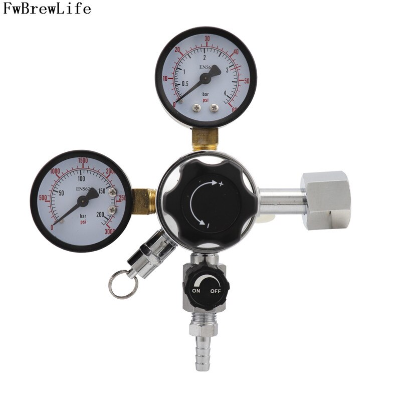 thumbnail interactive-video image 1 of CO2 Regulator With Triple Gauges & 2 Shutoff Valves – Homebrew Beer Draft System (CGA320, 8mm Outlet) 1 of 6