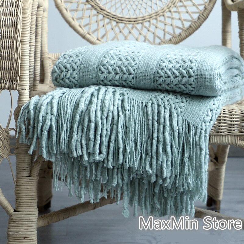 170 x 130cm heklet frynset massivt sofakasteteppe nordisk dusket dekorativt teppe lett mykt sengetrekk