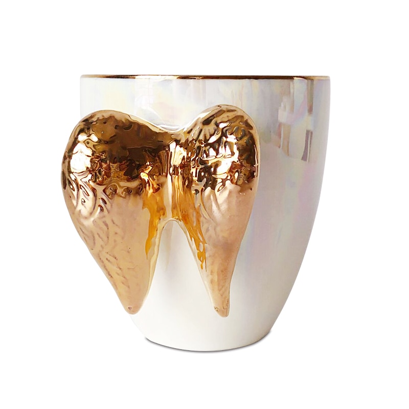 Guld engel vinge krus kop perle hvid keramisk boligindretning køkken kontor te kaffe drinkware unik bryllupsfødselsdag