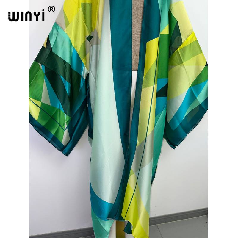2022 WINYI Summer Beach Wear Swim Suit Cover up boho printing sexy party long Sleeve Cardigan dress