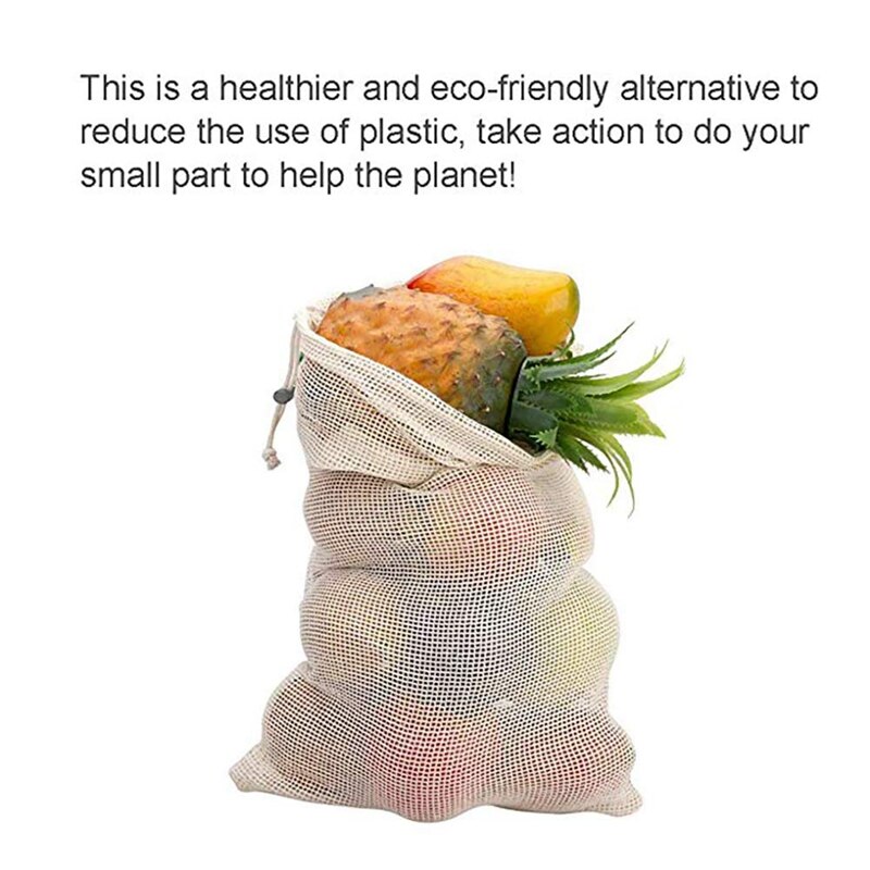 Reusable Produce Bags, Organic Cotton Mesh Vegetable Bags, Washable Durable Recyclable Packaging Bags With Drawstring, For Sto