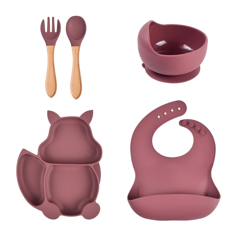 Toddlers Safety Silicon Plate First Stage Lead-free Toddler Feeding Supplie Cute Shape Toddler Feeding Set 5PCS