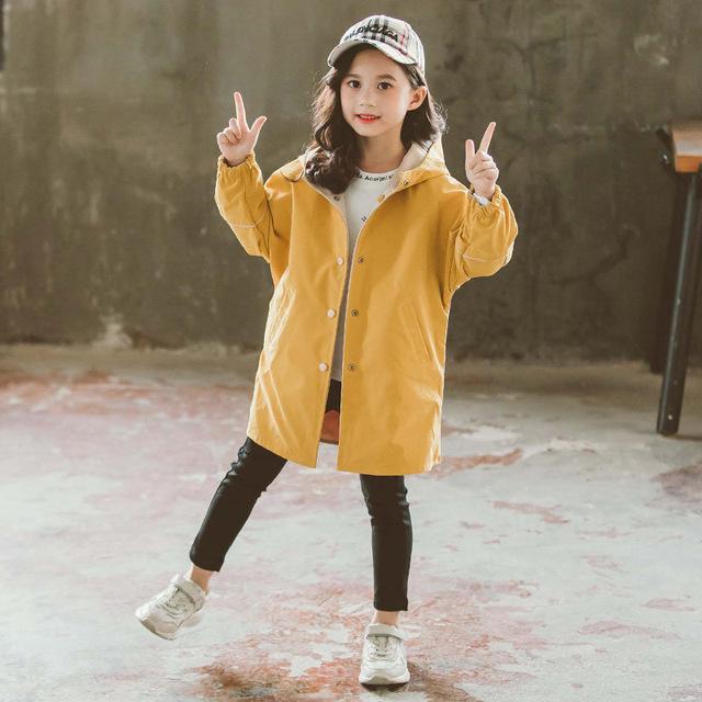 Kinderen meisjes trenchcoat hoodies jas 4 6 8 10 12 13 jaar tienermeisjes kleding dubbelzijdige jas herfst bovenkleding kinderen: Geel / 11