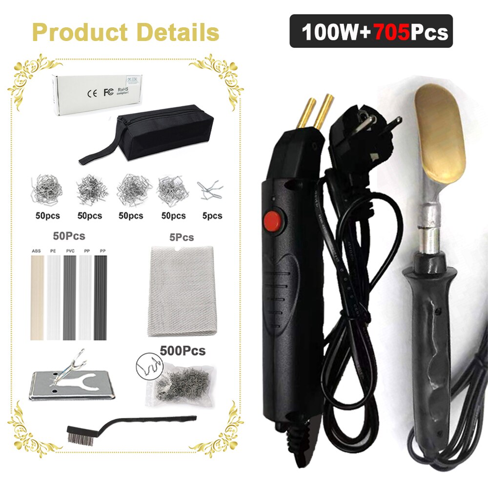 100W Plastic Welding Machine Stapler Electric Soldering Iron Car Bumper Repair Kit PVC Portable Garage Tool With Storage Bag: 220V EU plug / Luxury package C
