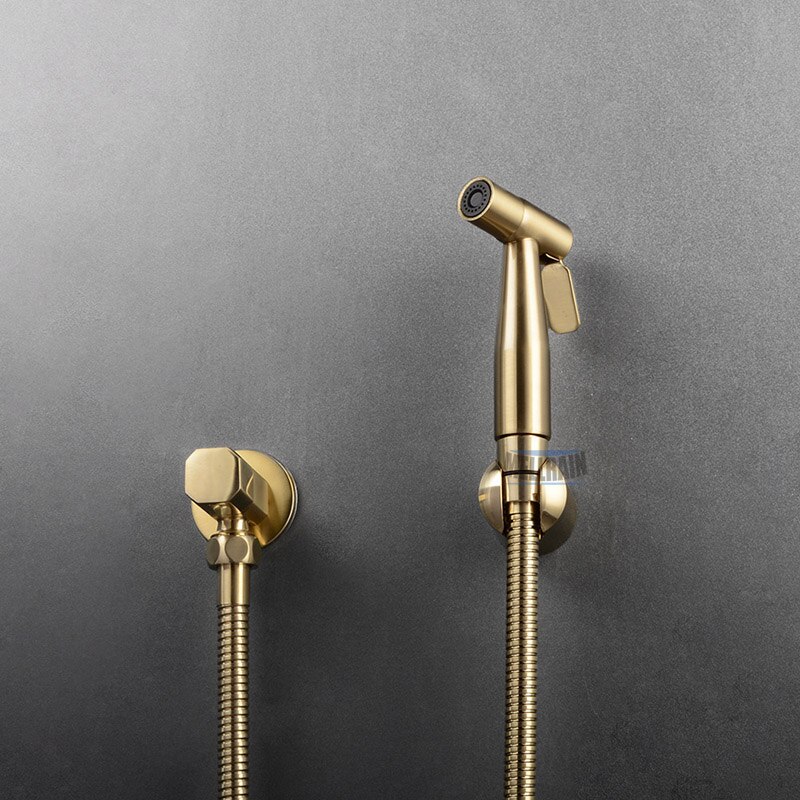 Bathroom Toilet Bidet Tap Kit. Brushed Gold Wall Mounted Bidet Sprayer Shower With Shut-Off Valve Black , Rose Gold Shattf: Yellow