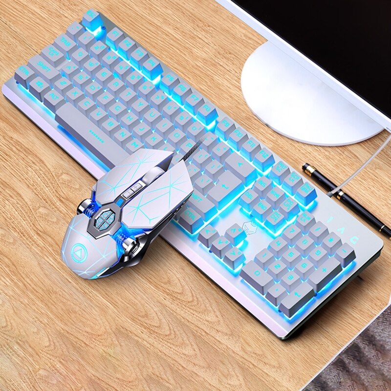 104Keys RGB Aluminum Alloy Gaming Keyboard and RGB Gaming Mouse Set with Mobile Phone Stand Function Key