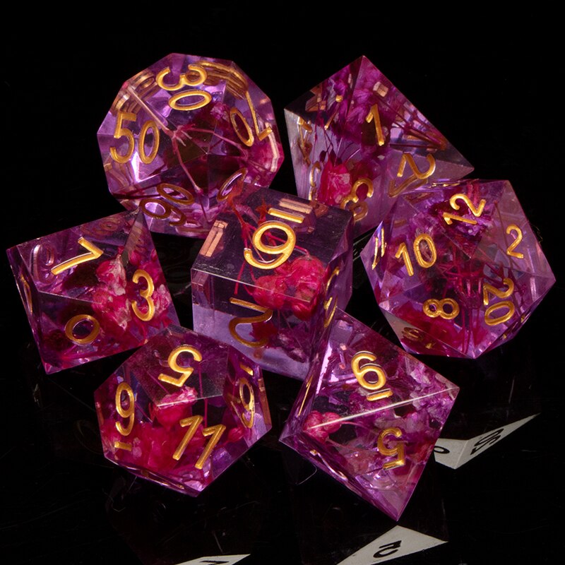 Kerwellsi Hars Dnd Dobbelstenen Set D &amp; D Dungeon En Dragon Handgemaakte Bloem Polyhedral Dice Scherpe Rand Voor Rpg D20 d12 D10 D8 D6 D6