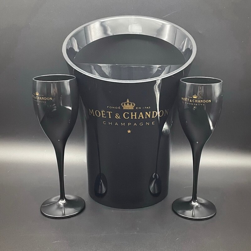 Svart mysterium plast bøtte/glass/brett champagne fløyter parti kjøler sett bar sett tilbehør: Bucketx 2 fløyte