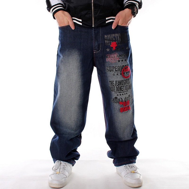Mænd denim bukser løs streetwear hip hop afslappet skateboard jeans brev broderi baggy jeans bukser til mænd plus størrelse bukser