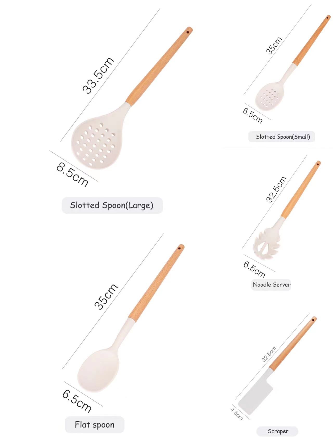 White Cooking Utensils set Silicone Kitchen Tools Set with Wood handle for Nonstick Cookware Kitchen set with Spatula/Spoons: 5pcs B