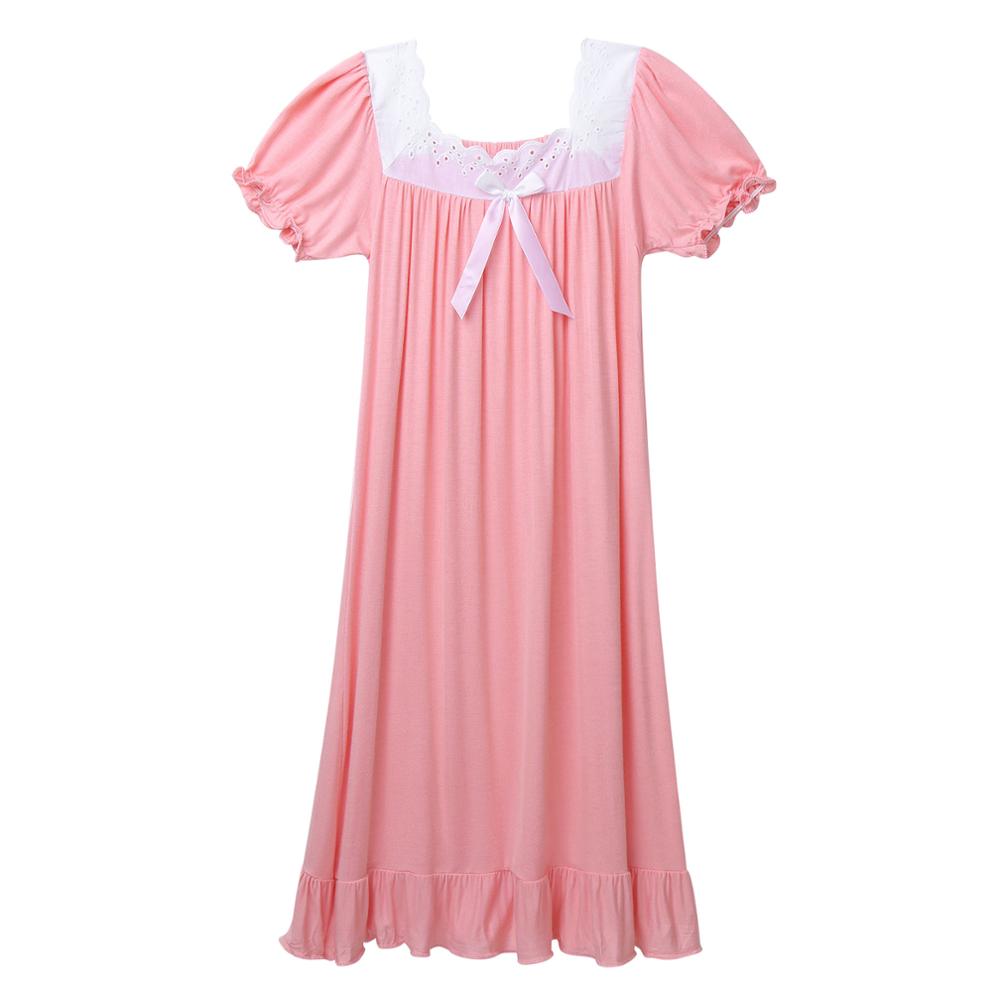 Barn flickor sovklänning prinsess nattlinne nattkläder pyjamas fyrkantig hals långärmad bomull spets volang nattrock