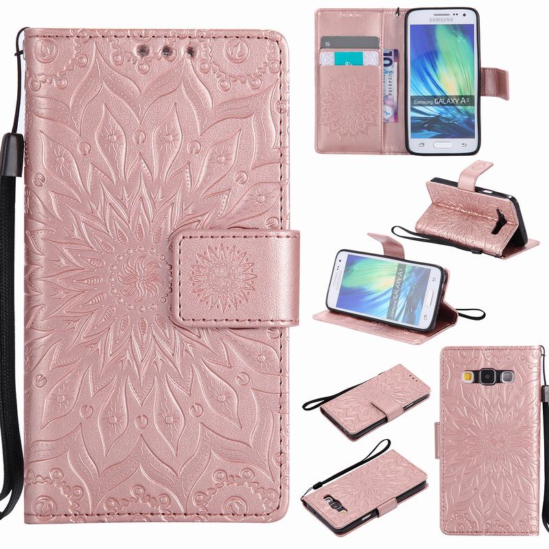 Voor Samsung Galaxy A3 Portemonnee Case + Silicone Cover Samsung Galaxy A3 Telefoon Case Voor capas samsung galaxy A3 case lederen: Rose Gold