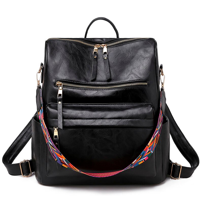 Retro Grote Rugzak Vrouwen Pu Lederen Rugzak Vrouwen Knapzak Reizen Rugzakken Schouder Schooltassen Mochila Rugzak: Black