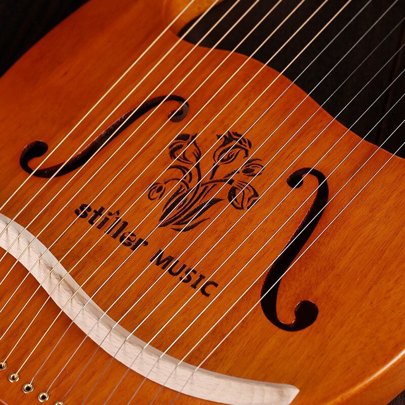 19 Metal String Wooden Mahogany Lyre Harp Musical Instrument with Tuning Wrench and Spare Strings