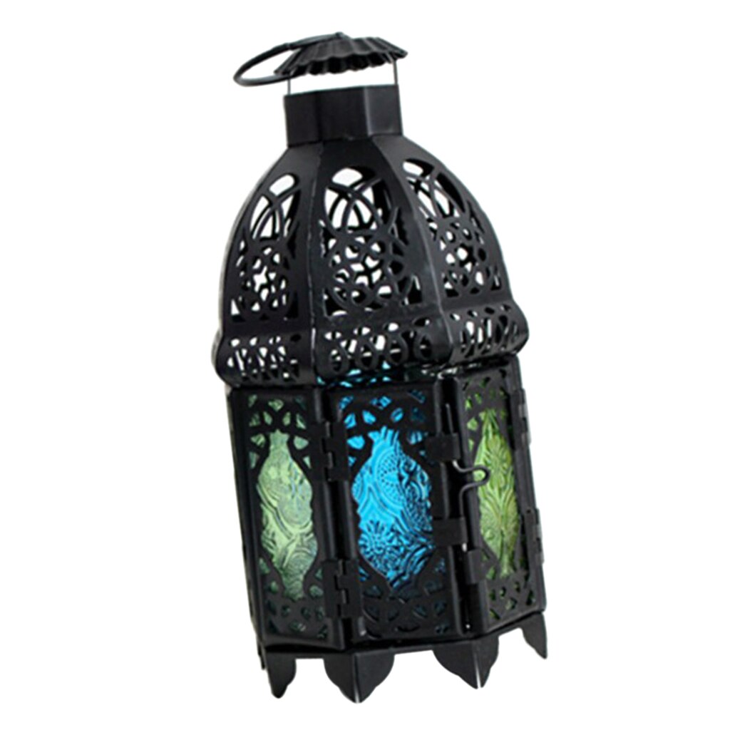 Glas Marokkaanse Lantaarns Thee Licht Kaars Houder Wind Licht Kandelaar Home Party Decoratie: Black A