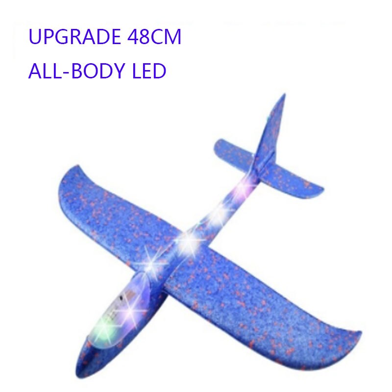 48CM Manual Throwing Foam Aircraft Manually Launching Aircraft Toys Educational Model Toys Children&#39;s Outdoor Sports Games Toys: full LED Blue 48cm