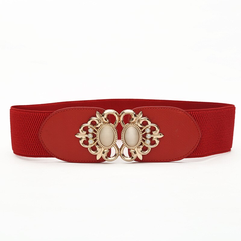 Luxe Dames Brede Riem Elastische Vintage Gesp Lederen Wide Mode Wilde Pin Gesp Vrouwen Riem Taille Afdichting Riem X208: Style 5-Red
