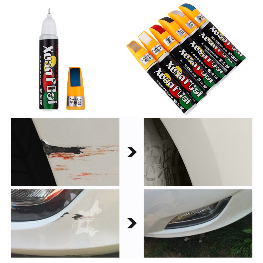 12ml bil lak reparation pen vandtæt klar bil ridsefjerner maling penne til alle slags biler 6 farver