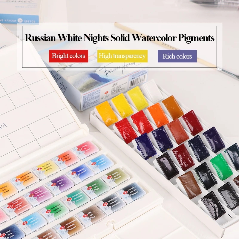 Conem Sonnet – peintures aquarelles russes nuits blanches solides, niveau étudiant/artiste 12/16/24/36 couleurs, peinture Pigments à l&#39;eau