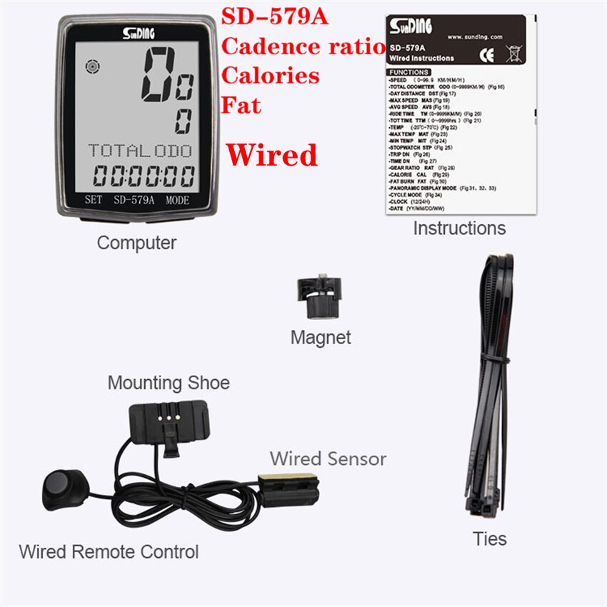 Sunding sd -579c trådløs mtb cykelcomputer vejcykel speedometer sensor med fjernbetjening kablet cykeltilbehør: Sd -579a kablet