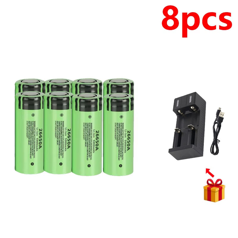 Original 26650 battery 5000mAh 3.7V 50A lithium ion rechargeable battery for 26650A LED flashlight+charger: light yellow