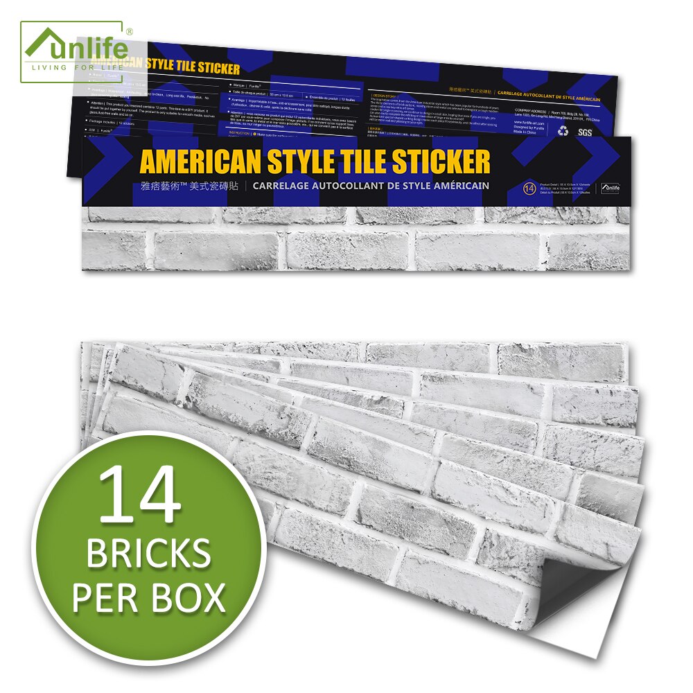 Funlife® AMERICAN STYLE™14pcs White Brick Backsplash Tile Stickers Floor Makeover Furniturn Waterproof Bathroom kitchen decal