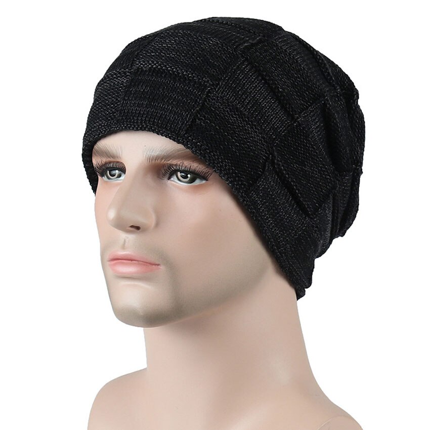 Vinter mænd hue og tørklæde sæt til kvinder mandlige ring tørklæder cap strik beanies slouchy hat blød stretch kabel skullies varm jakkesæt: Sort hat