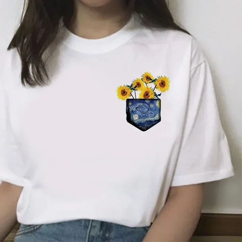 Zonnebloem Bedrukte T-Shirt Van Gogh Art T-Shirts Mode Vrouwen Tops Tee Harajuku T-Shirts Dames T-Shirt Kleding Camiseta Feminina