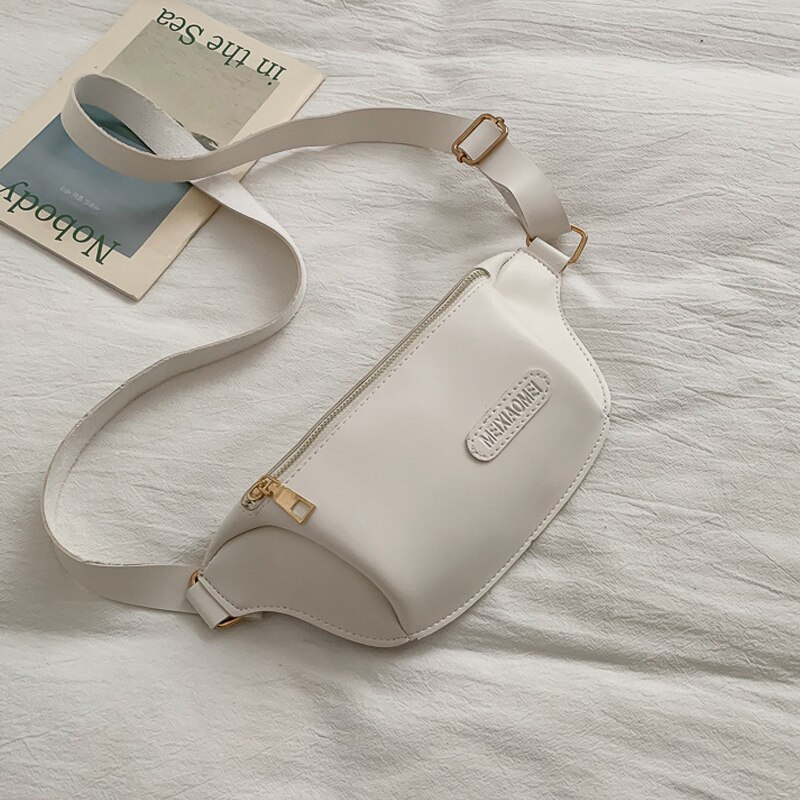 Holografisk dame midjeveske damebelte banan lommebok veske fanny pack liten veske laget av lær brystvesker pochete: Hvit brystpose