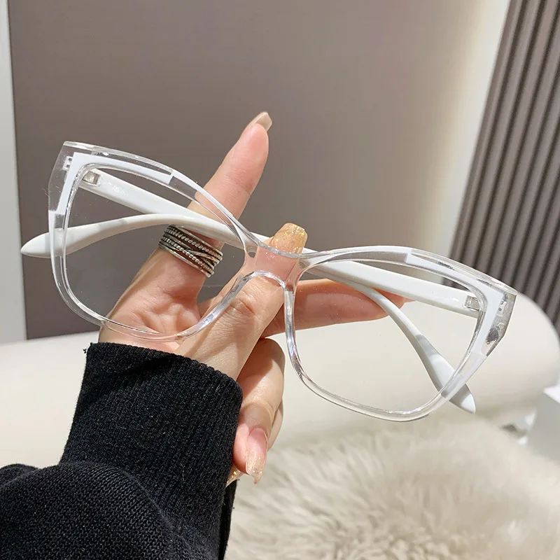 Monturas de gafas de ojo de gato para mujer, gafas ópticas con bloqueo de luz azul, gafas de de de para mujer: Transparente