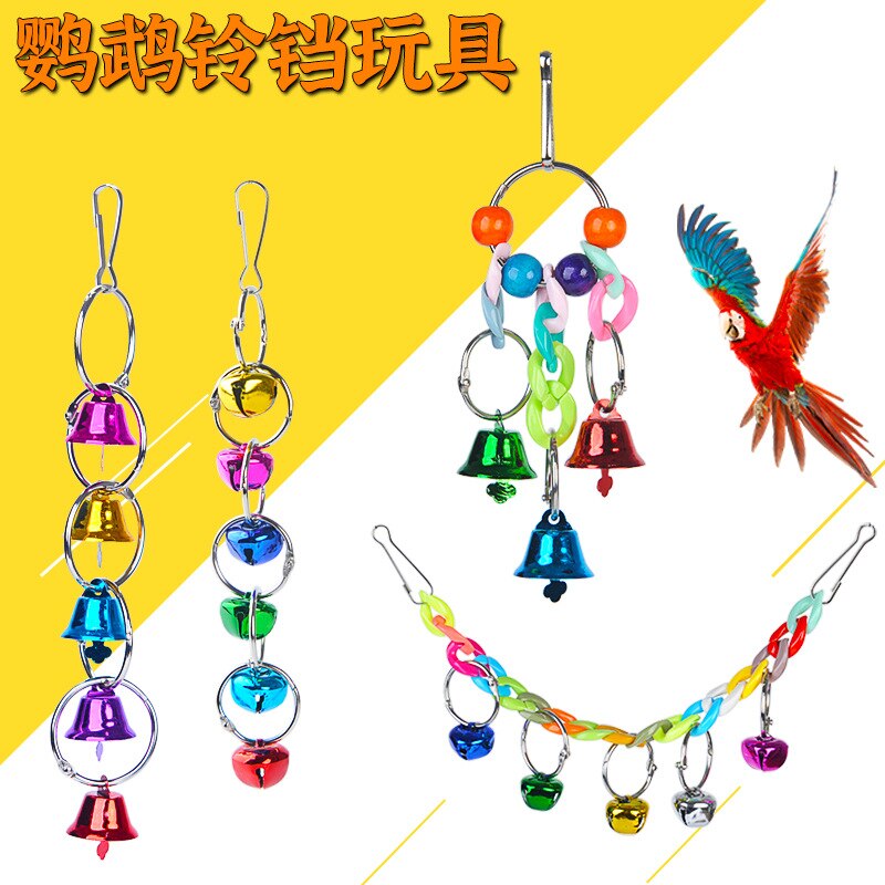 Horn Set Ring Bird Bell Toy Large Bird Toys For Parrots Suspension Macaw Parrot Toys For Birds Chewing Toy Bird Cages For Parrot