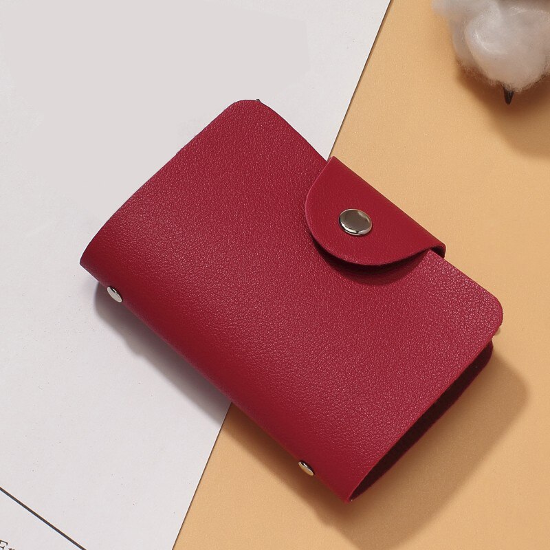 Pu Functie 24 Bits Credit Kaarthouder Effen Kleur Card Case Business Id Card Organizer Draagbare Mannen Vrouwen Portefeuilles Kaarthouder: wine red