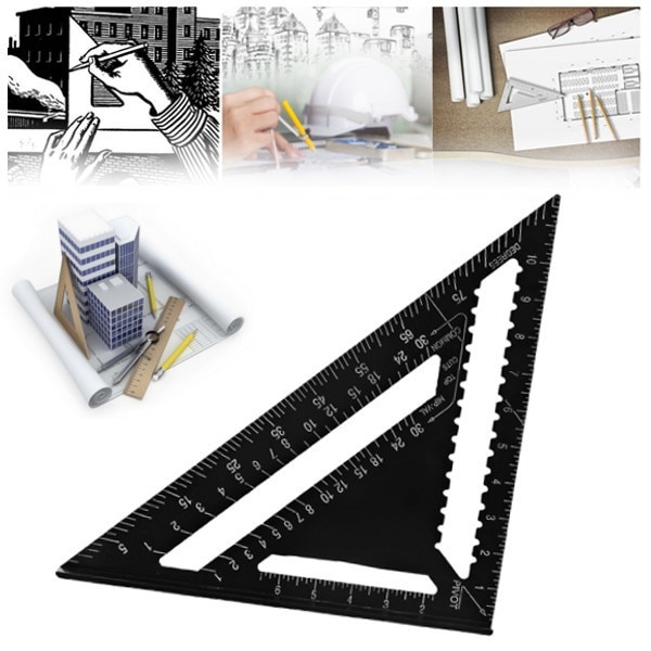 12 Inch Triangular Measuring Ruler Hand Tools Set Metric Aluminum Alloy Metric/Inch Square Roofing Triangle Protractor Tester