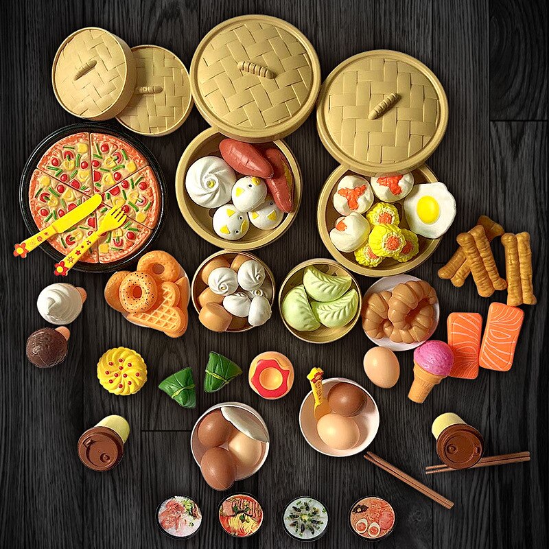 Model ochtend thee punt gestoomde broodjes stoomboot speelgoed speelhuis eten pizza western luxe combo 84 stuks