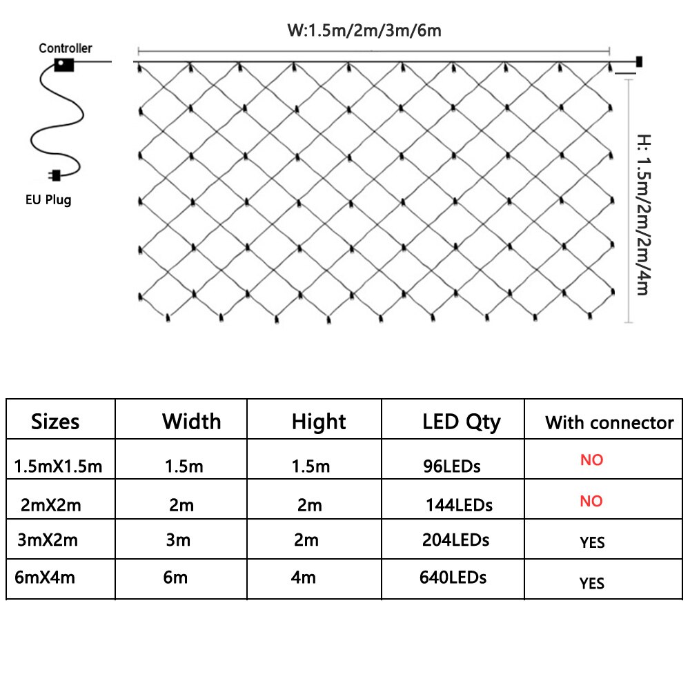 6X4M 3X2M 2X2M Led Net Mesh Fairy String Light Kerst Guirlande gordijn Fairy Light Wedding Party Licht