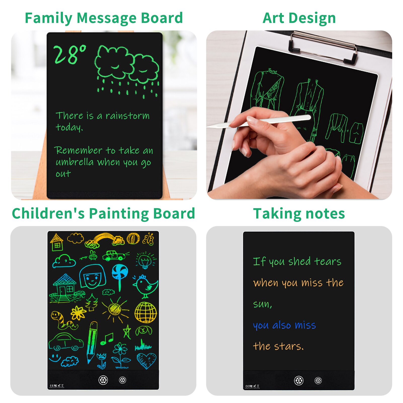 11.5/9.5/6.5 Inch Double-sided LCD Writing Tablet Full Screen with 2 Stylus Drawing Writing Taking Notes Leaving Messages