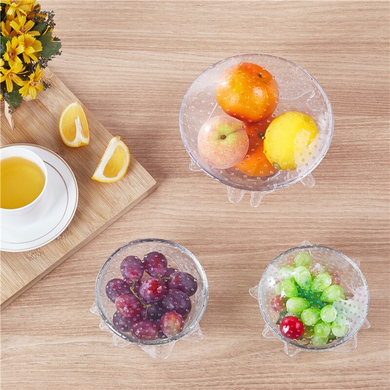 4Pcs/lot Reusable Silicone Wrap Seal Food Fresh Keeping Wrap Lid Cover Stretch Miracle Wrap Lids