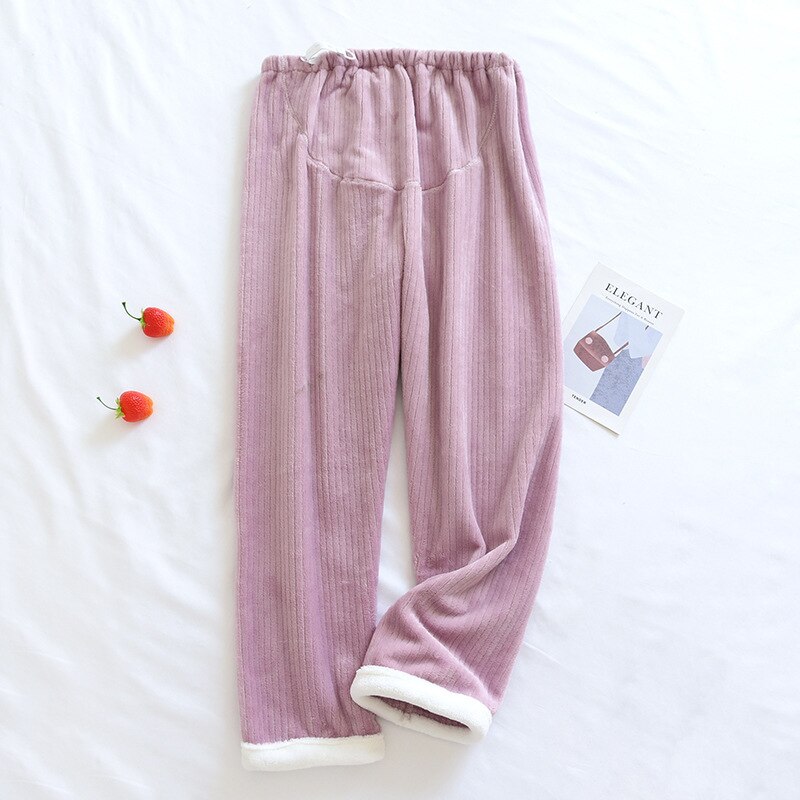 Solid Sleep Bottoms Women Candy Color Sweet Slouchy Thicker Cozy All-match Flannel Teenagers Nightwear Home Trendy Female Lounge: Purple / XL