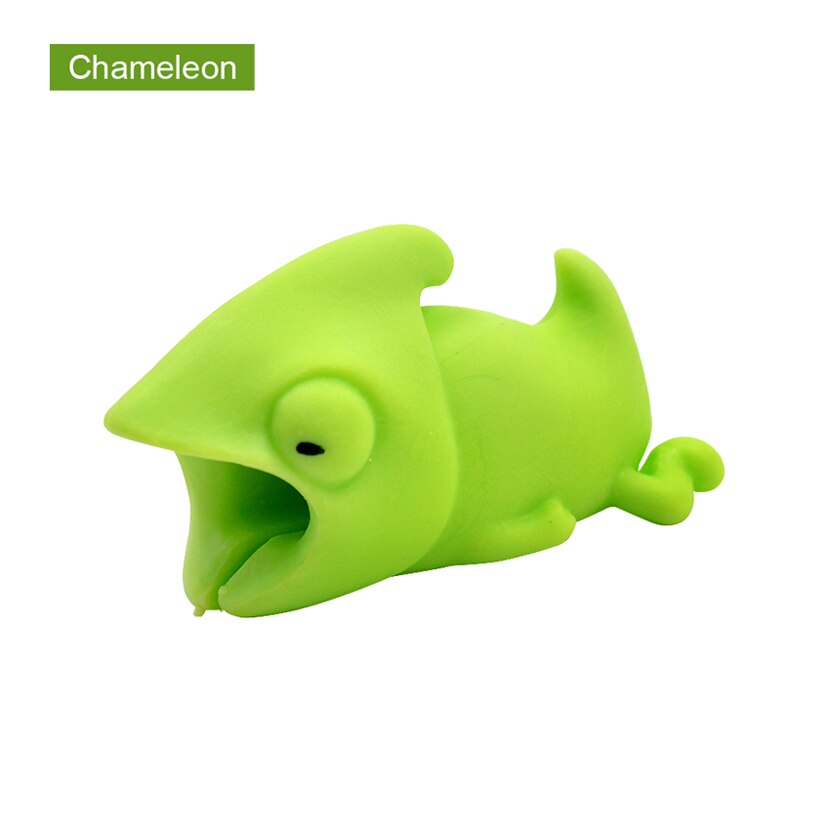 CHIPAL Cute Bites Animal Cable Protector for iPhone USB Charger Cable Organizer Cartoon Wire Winder Bite Chompers Phone Holder: Chameleon