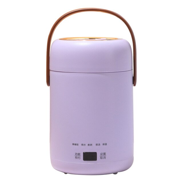 Bollitore elettrico fornello di riso scatola da pranzo mini zuppa portatile stufato pentola a cottura lenta porridge cibo piroscafo tagliatelle riscaldatore di pasta pentola calda: Viola / con steamer