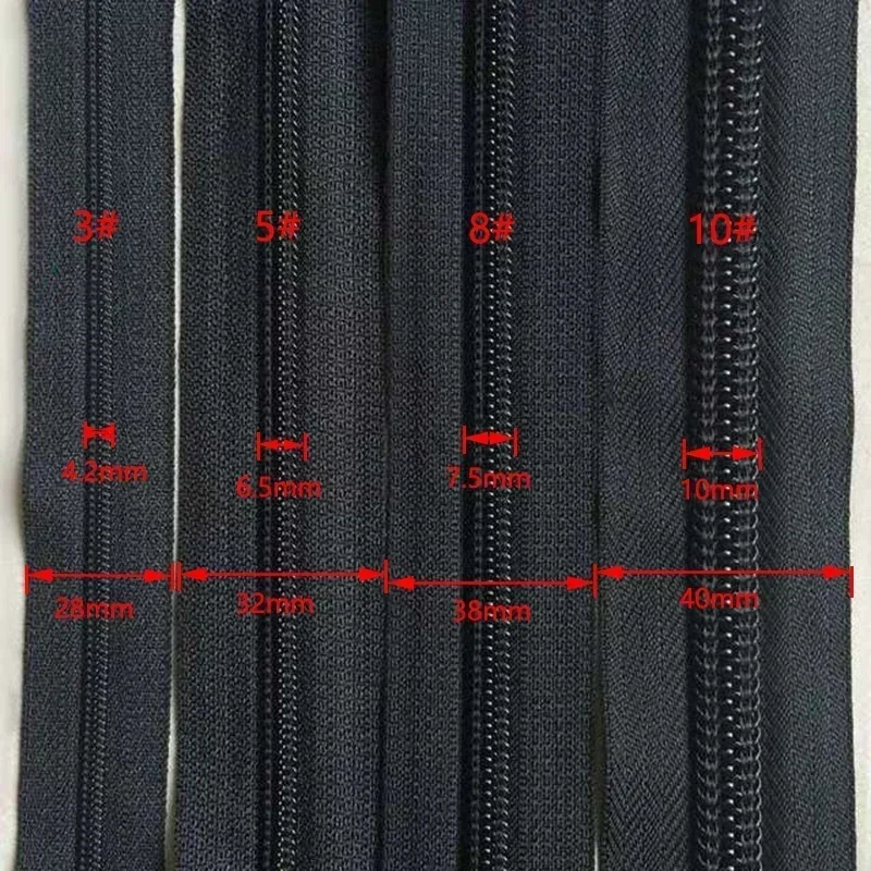 3 # 5 # 8 # 10 # Cremalleras de bobina de código negro de 10M, 10 Uds., deslizadores de cremallera, costura de ropa, tirador de cremallera, Kit de reparación de cremalleras, accesorio de cierres