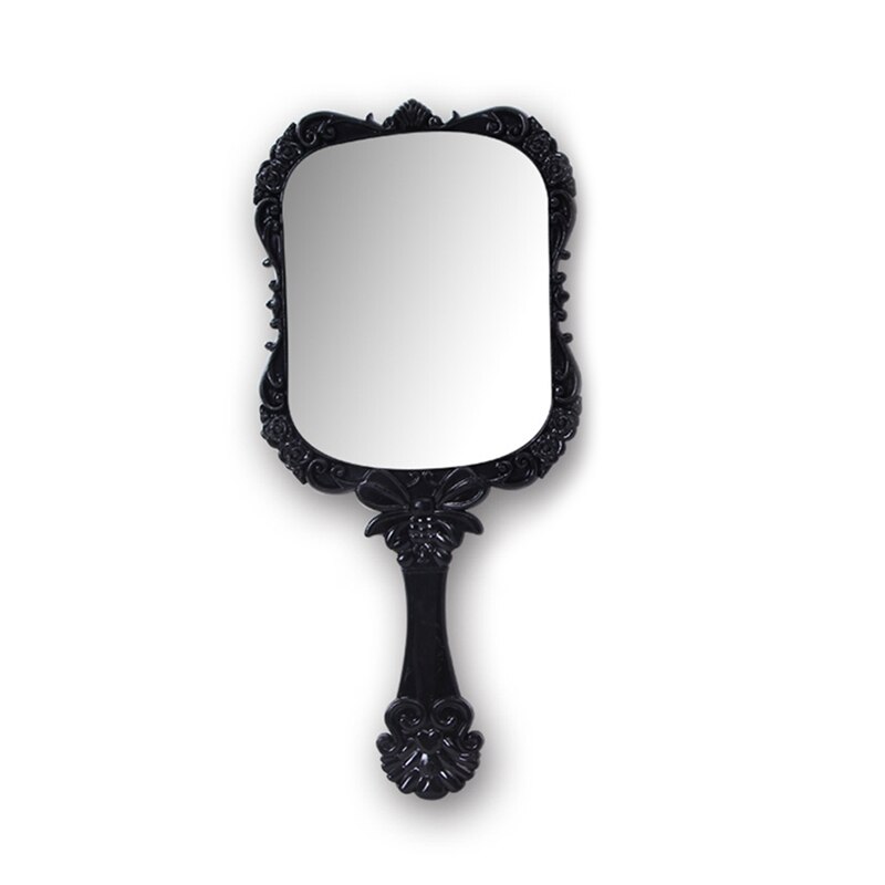 Schattige vlinder make-upspiegel van plastic, vintage vierkante vorm, handzame, draagbare cosmetische spiegels, retro patroon schoonheidsspiegel: Zwart-s