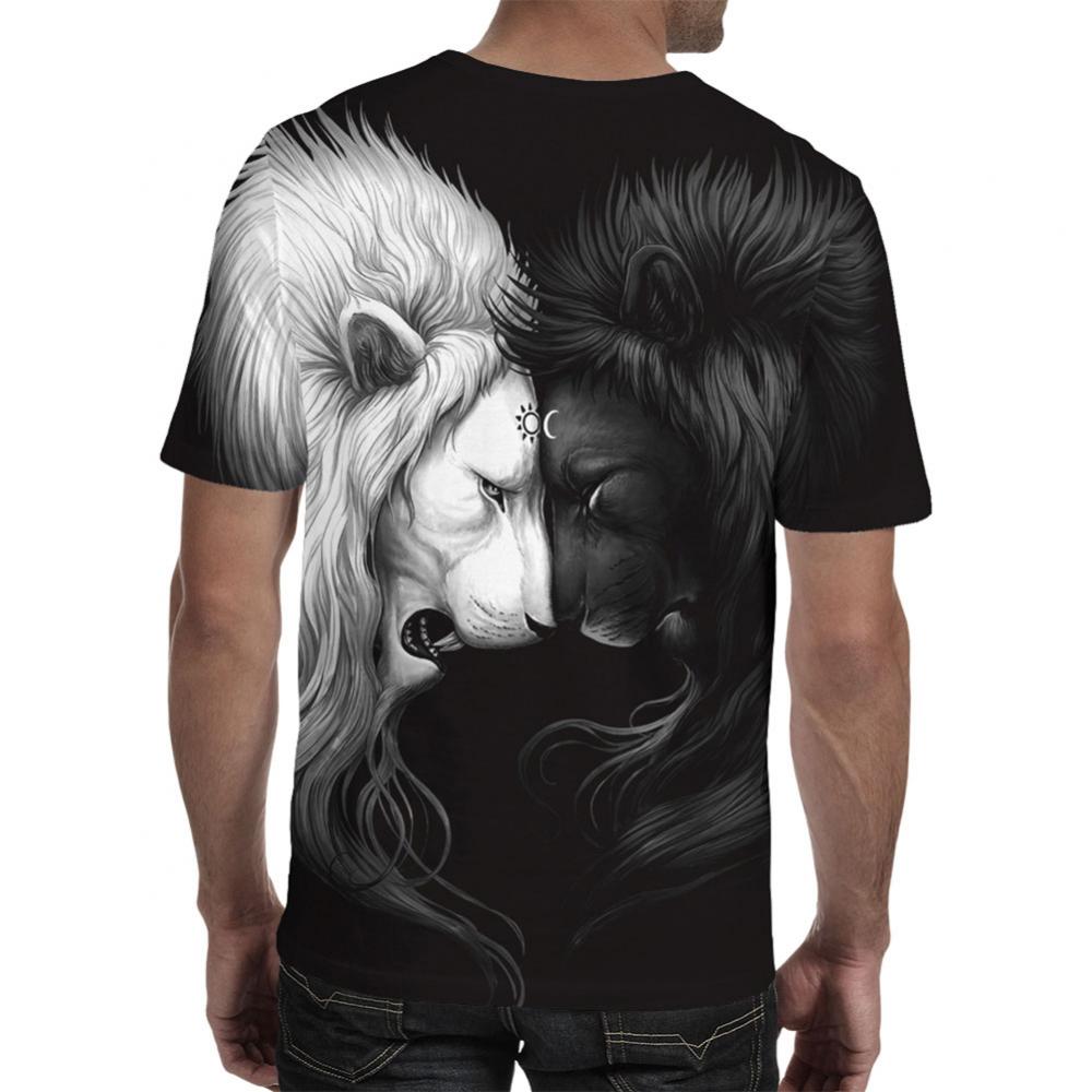 Men T-Shirts Men Black White Lions 3D Printed Short Sleeve Round Neck T-Shirt Tee Top men's crewneck tee Summer 2021s