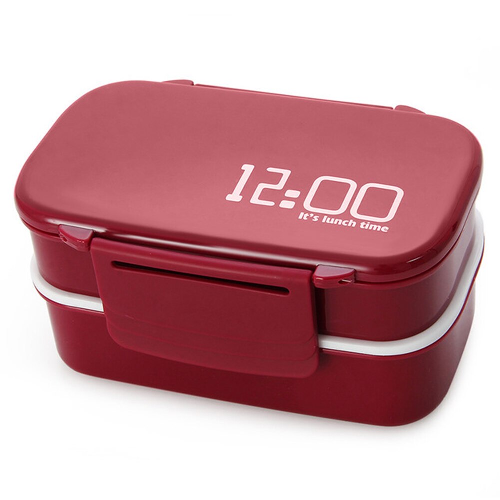 1410ml Grote Capaciteit Dubbele Laag Plastic Lunchbox 12:00 Magnetron Bento Lunchbox BPA Gratis Keuken Voedsel Container: Rood