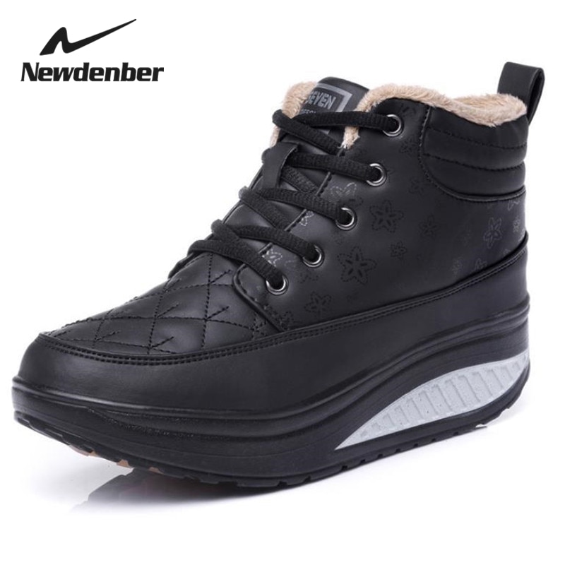 Femmes Bottes D'hiver À Lacets Baskets Thicksoled Loisirs Bottes De Voyage Solide À Tête Ronde de Couleur Slip Femmes Neige Bottes Augmentent Dans