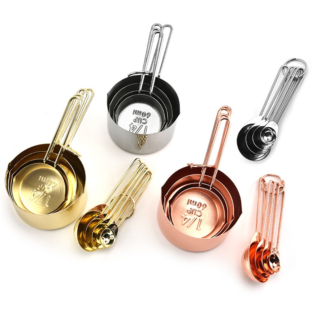 8PCS/Set Stainless Steel Measuring Spoon Set with Scale Rose Gold Measurement Tea Coffee Measuring Tool Accessories Baking