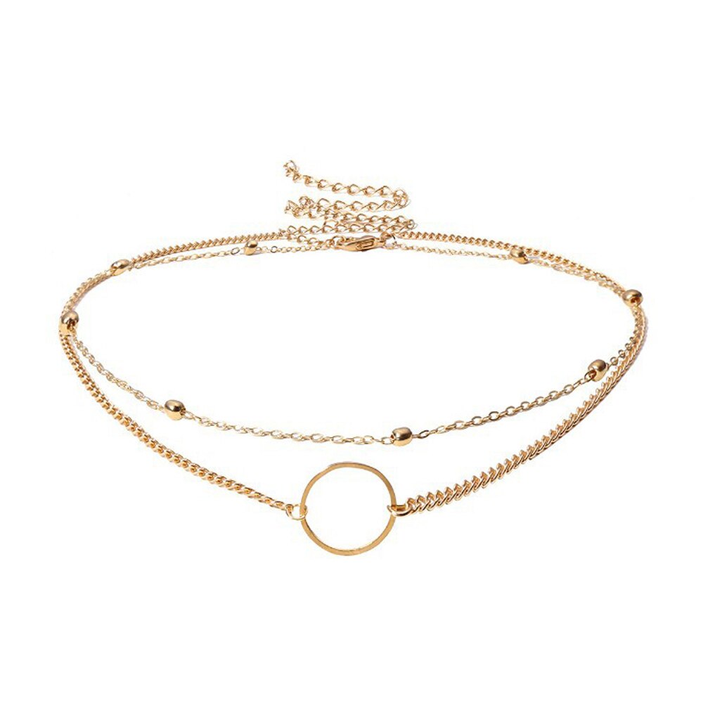 SUMENG Neue Moderne Choker Halskette Zwei Schichten Runde Halsketten Gold Farbe Halskette Halsband Schmuck Für Frauen